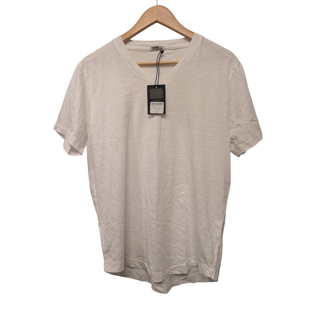 Buck Mason White Slub Curved Hem V-Neck T-Shirt Men's M Basic Essential Work